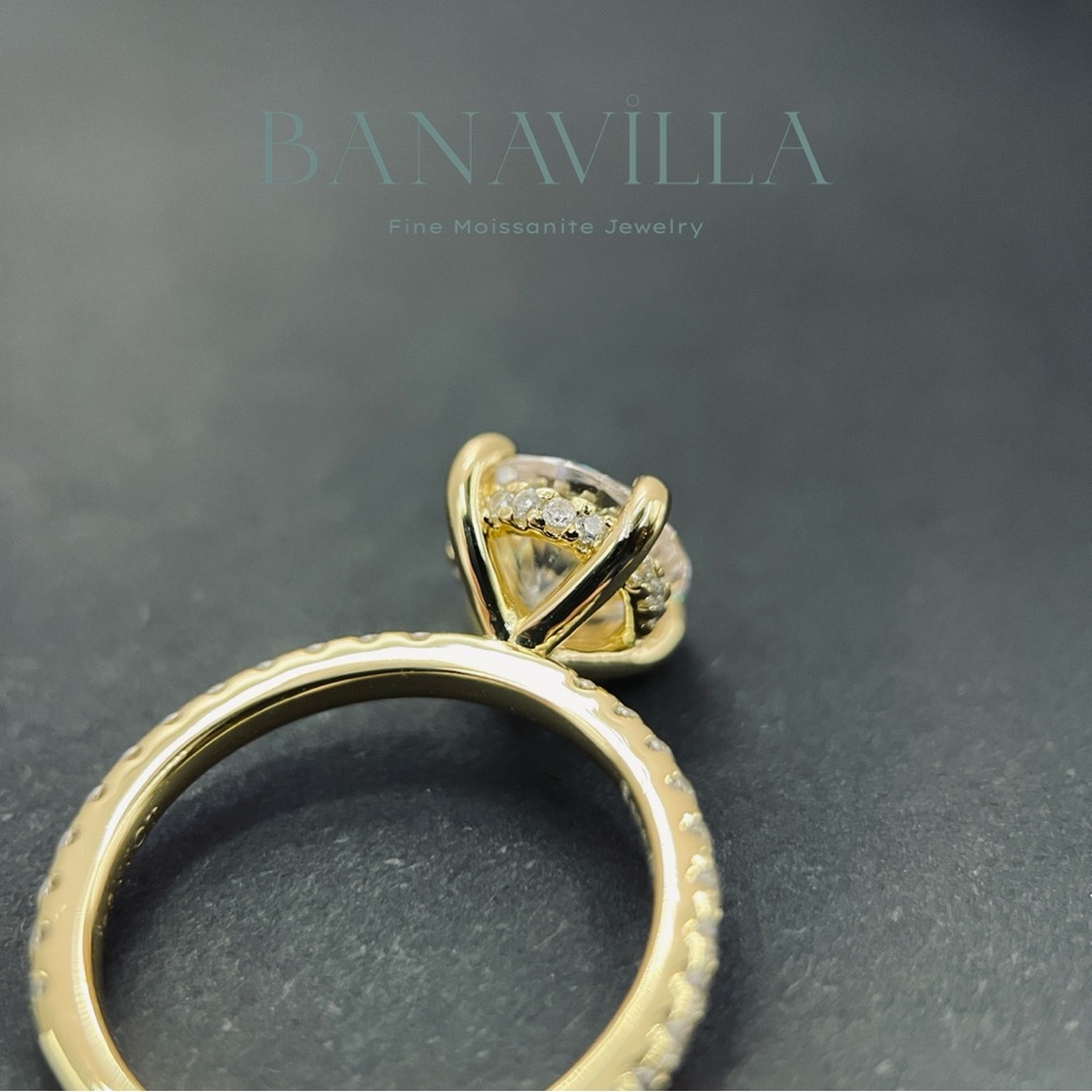 S925 in 14K Gold Plating Hidden Halo Engagement Ring 2ct Moissanite Diamond - Picture 5 of 10
